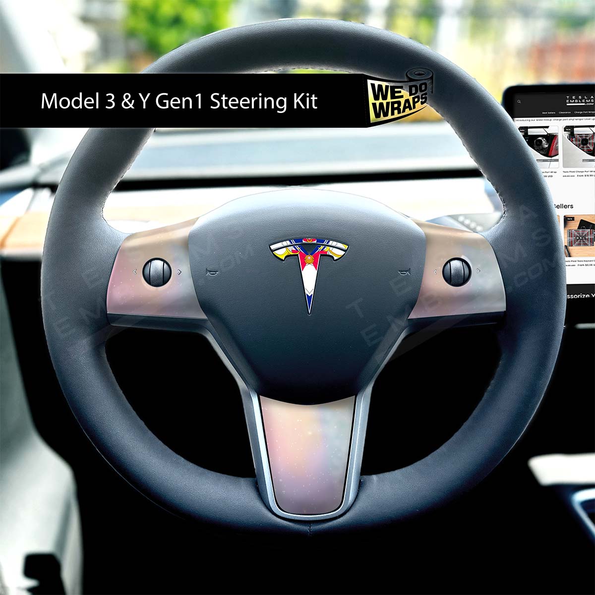 Sailor Moon Tesla Steering Wheel Trim Decal Kit (4pcs) | M3 2017 - Jan 2024 - Tesla Emblems
