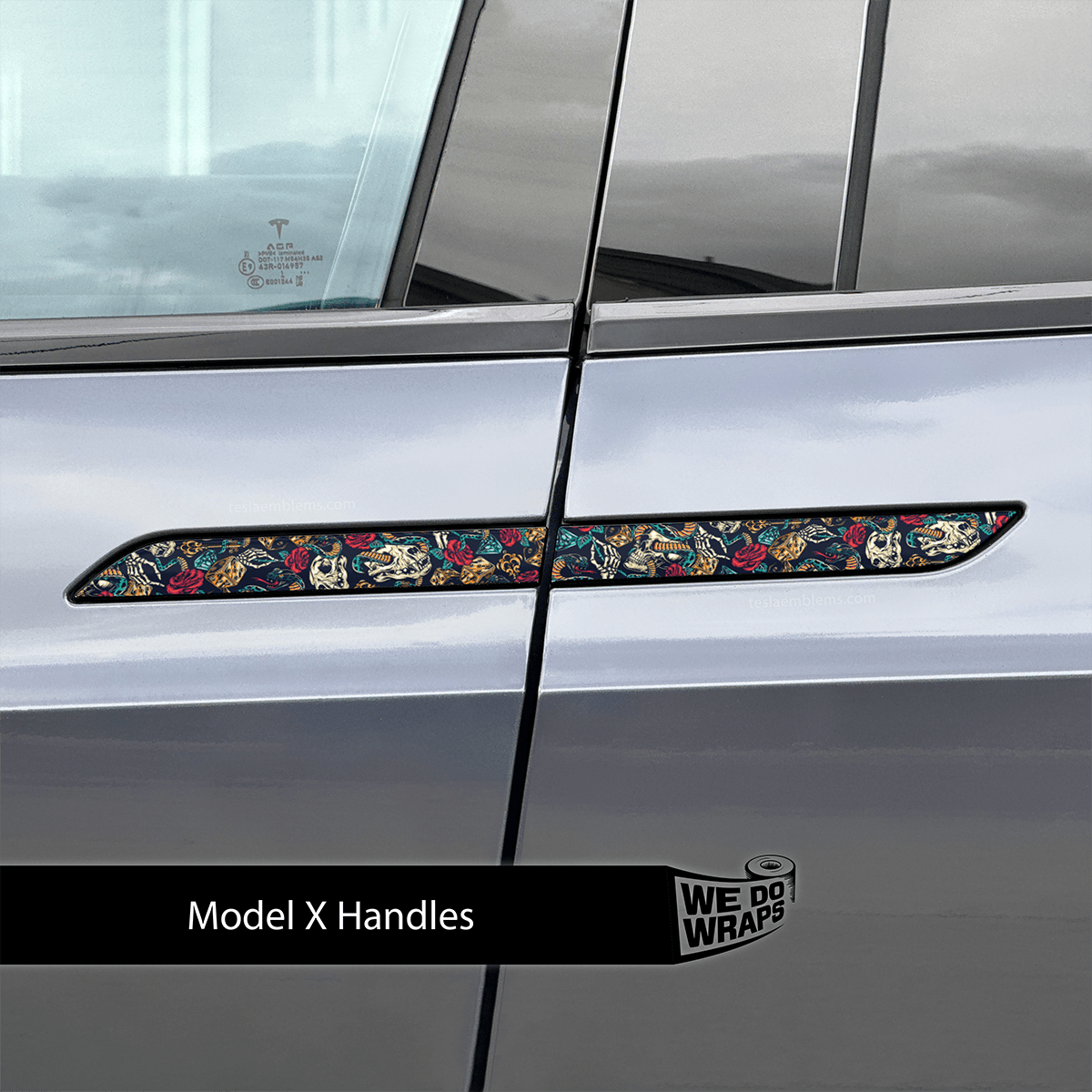 Skull & Roses Tattoo Art Tesla Door Handle Decals (4pcs) - Tesla Emblems