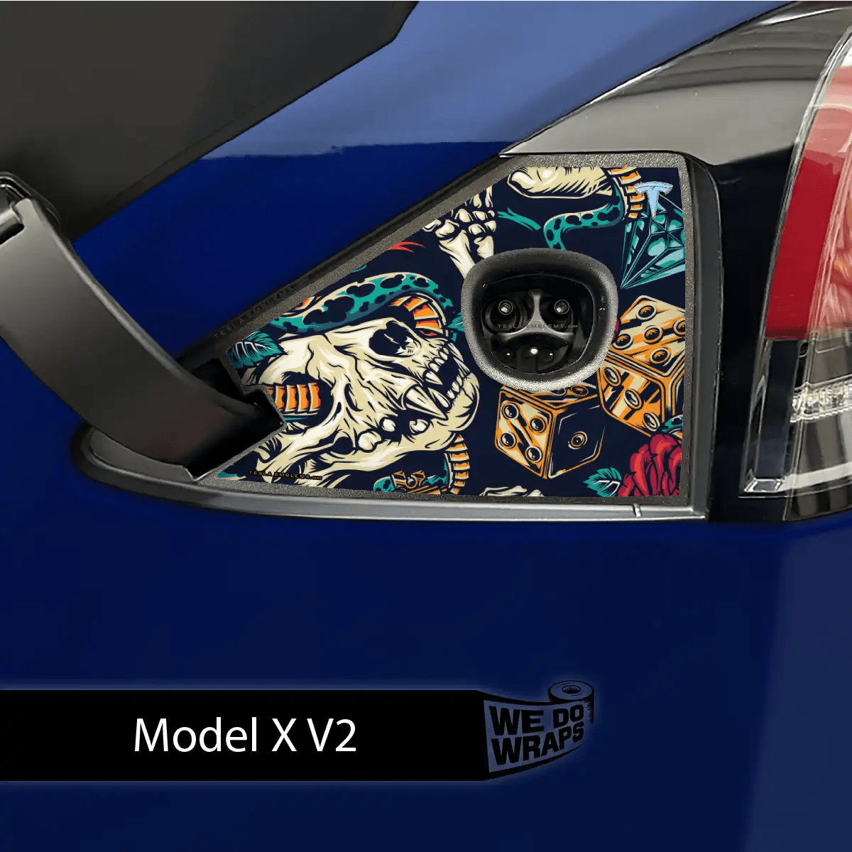 Skull & Rose Tattoo Art Tesla Charge Port Wrap | Model X - Tesla Emblems