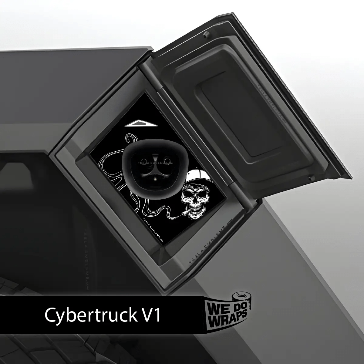 Smoking Skull Art Tesla Charge Port Wrap | Cybertruck - Tesla Emblems