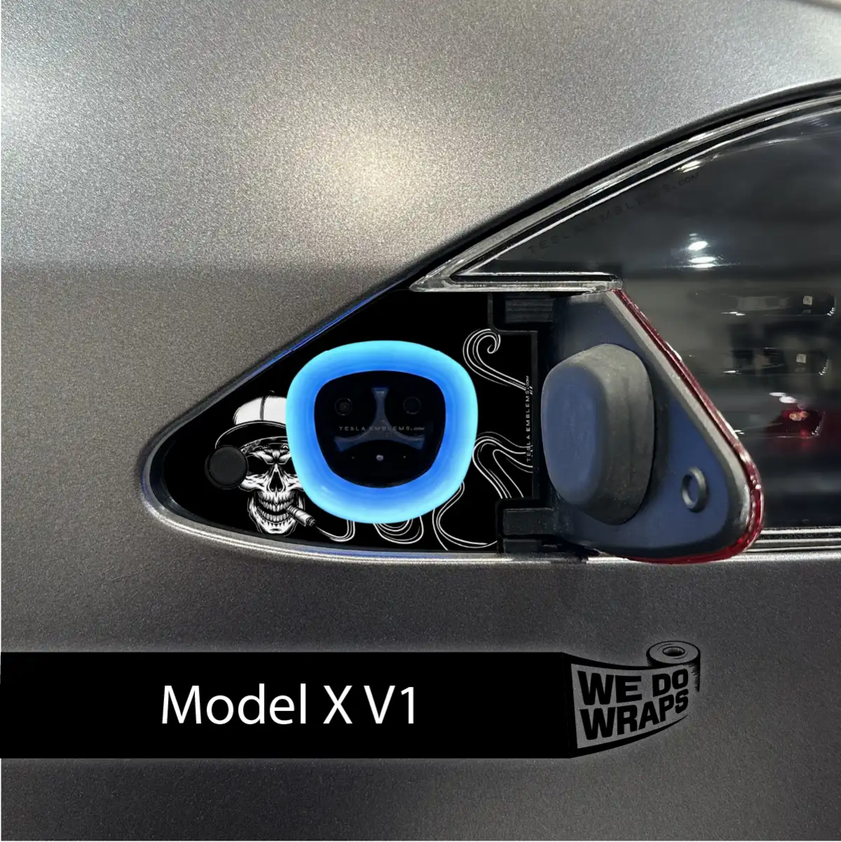 Smoking Skull Art Tesla Charge Port Wrap | Model X - Tesla Emblems