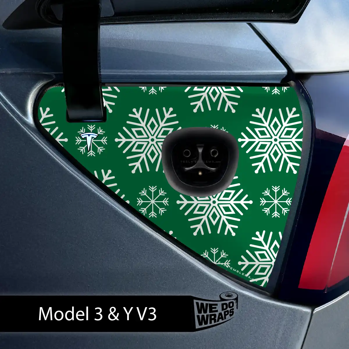 Snowflake Tesla Charge Port Wrap | Model 3 - Tesla Emblems