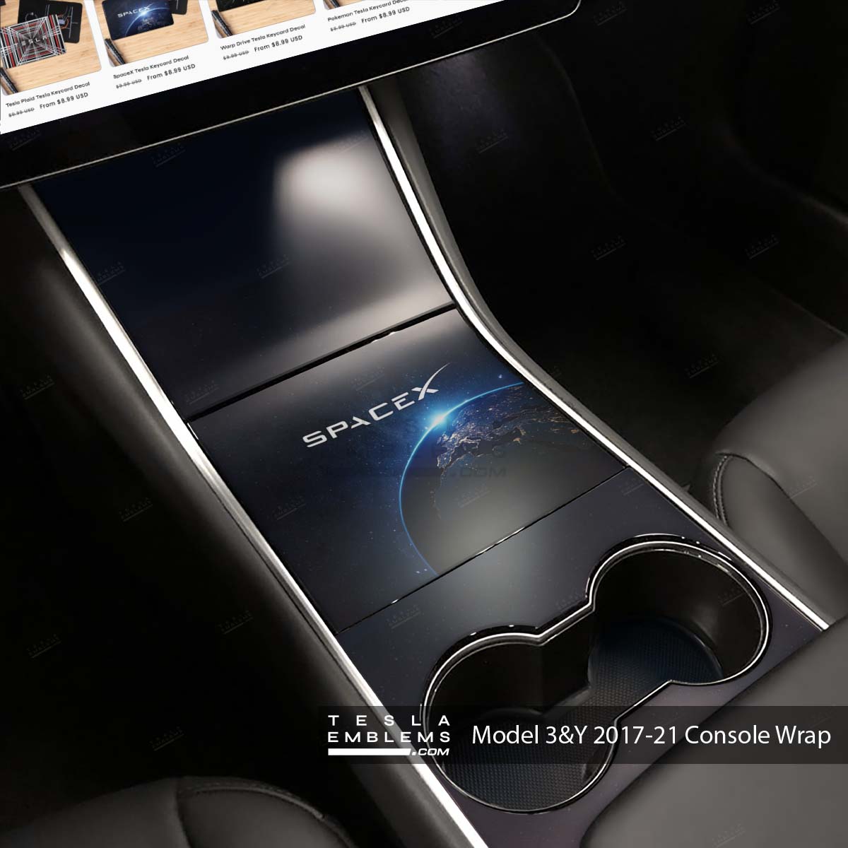 Space X Tesla Center Console Wrap Kit | 2017-2021 Model 3 & Y - Tesla Emblems