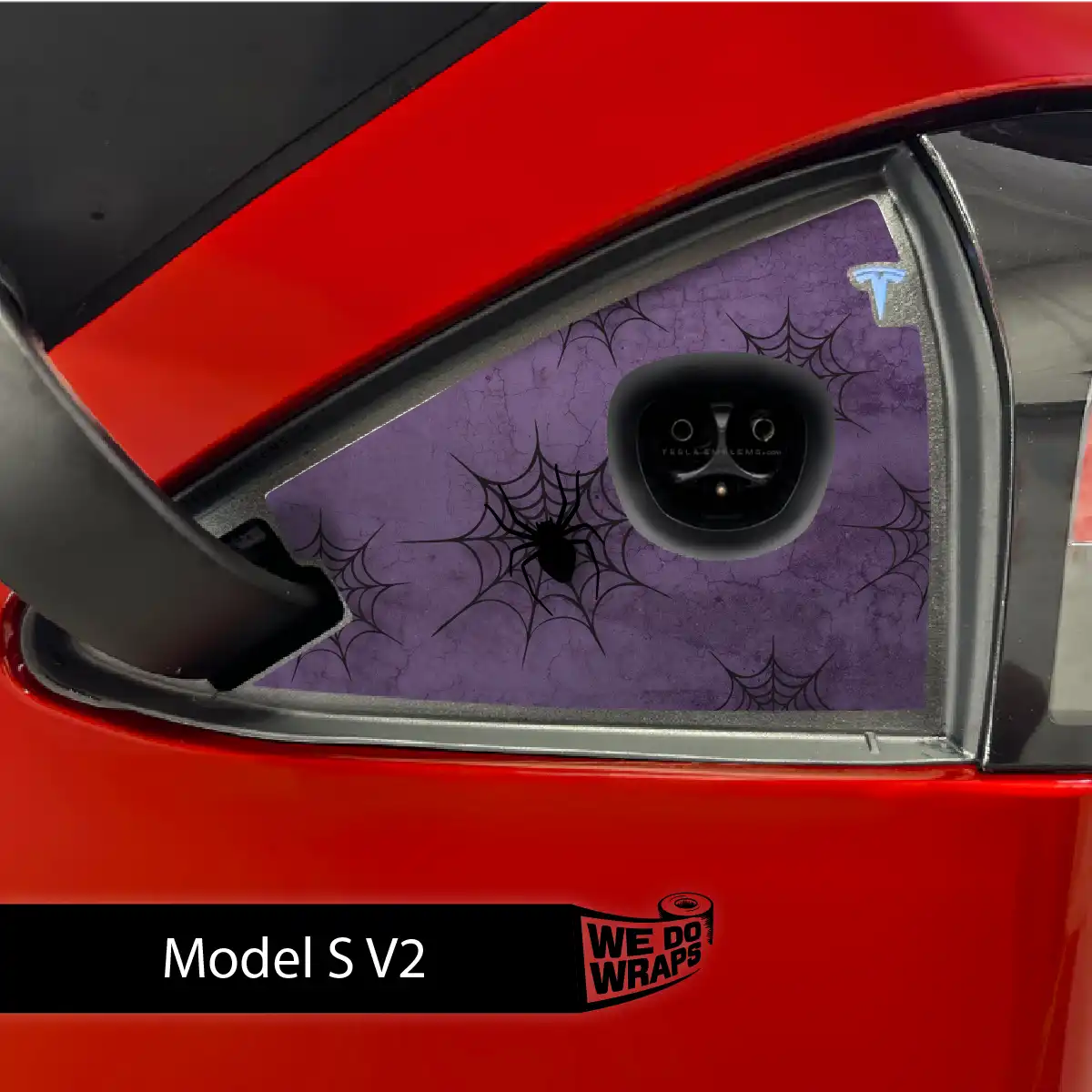 Cobweb Spider Tesla Charge Port Wrap | Model S - Tesla Emblems