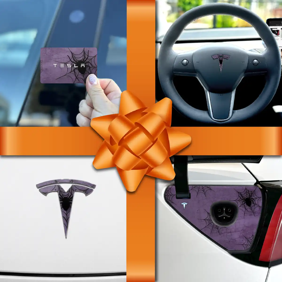Holiday Bundle Cobweb Spider Tesla Wrap Kit - Tesla Emblems