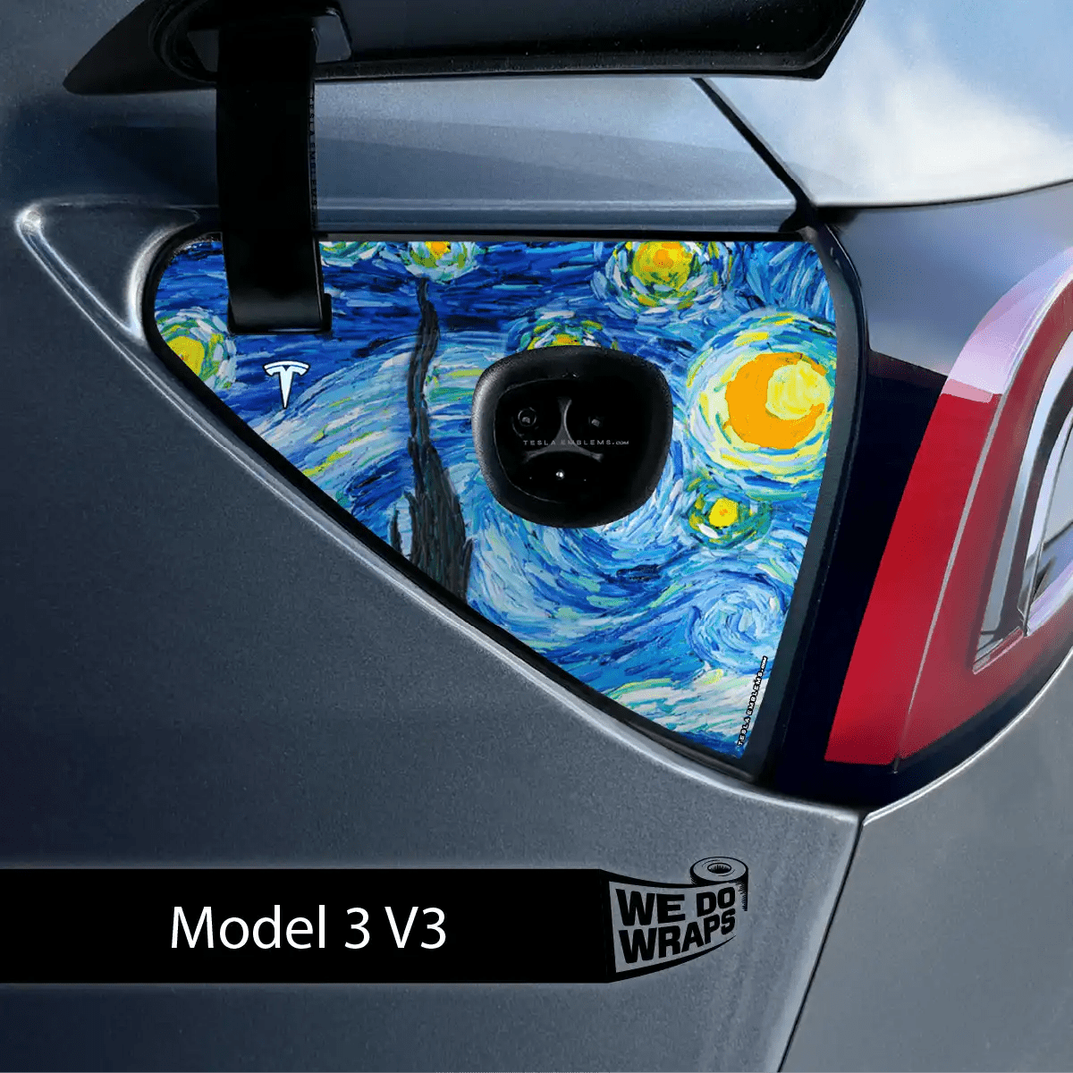 Starry Night Tesla Charge Port Wrap | Model 3 - Tesla Emblems