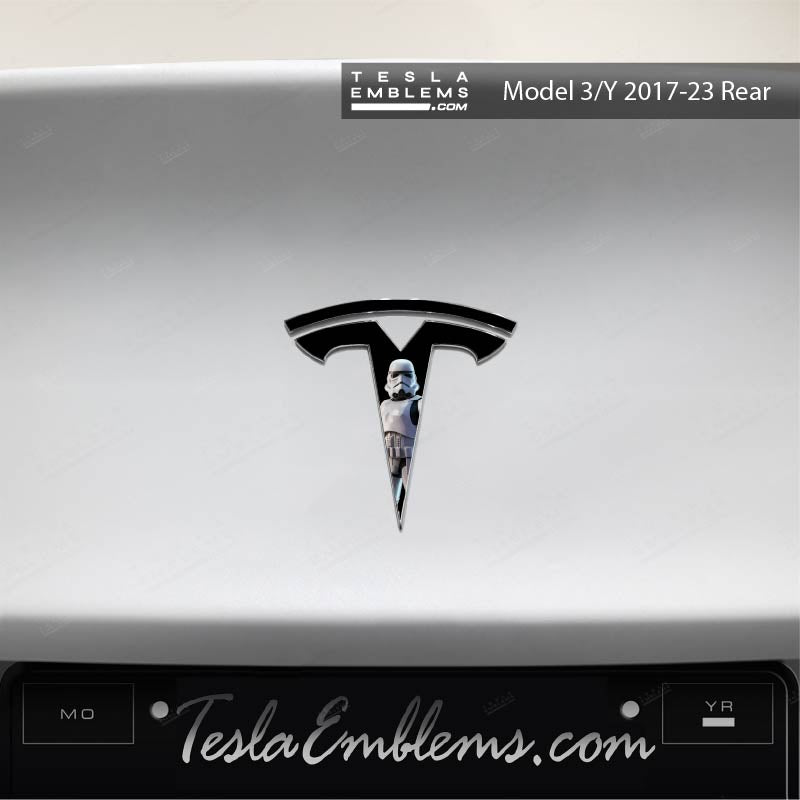 Storm Trooper Tesla Emblem Decals (Front + Back) - Tesla Emblems
