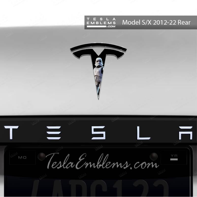 Storm Trooper Tesla Emblem Decals (Front + Back) - Tesla Emblems