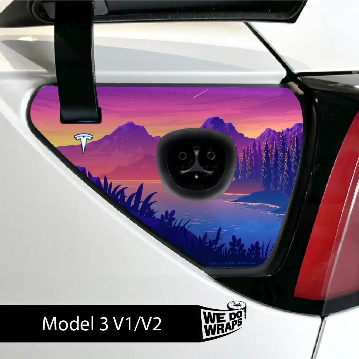 Sunset Beach Tesla Charge Port Wrap | Model 3 - Tesla Emblems