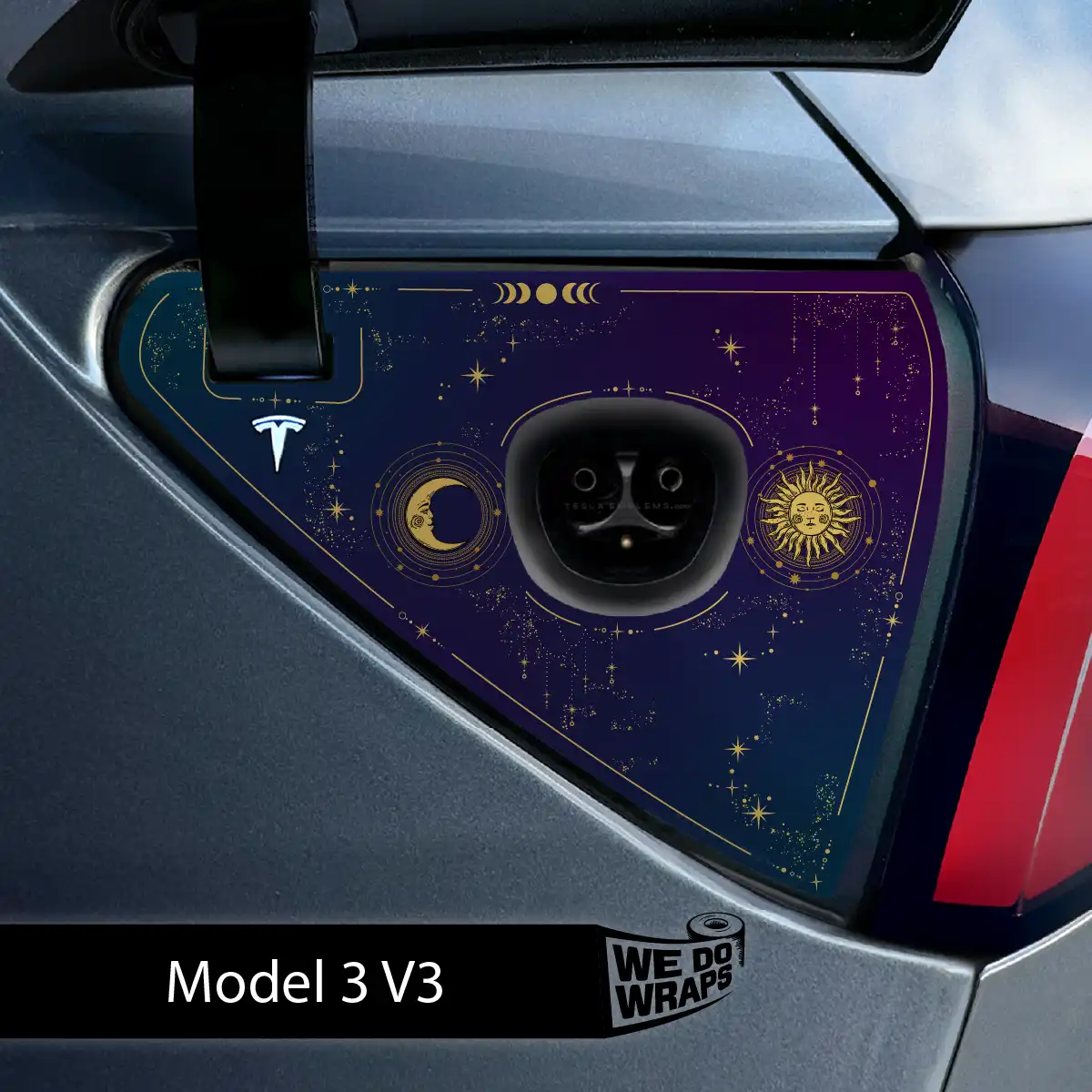 Tarot Sun and Moon Tesla Charge Port Wrap | Model 3 - Tesla Emblems