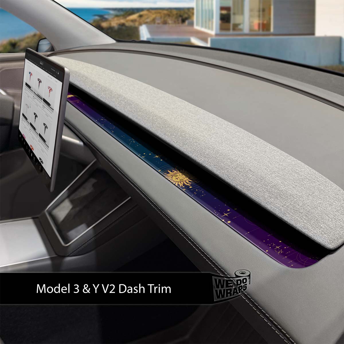 Tarot Sun and Moon Tesla Dash Trim Wrap | Model 3 ’24 - 26 Refresh - Tesla Emblems