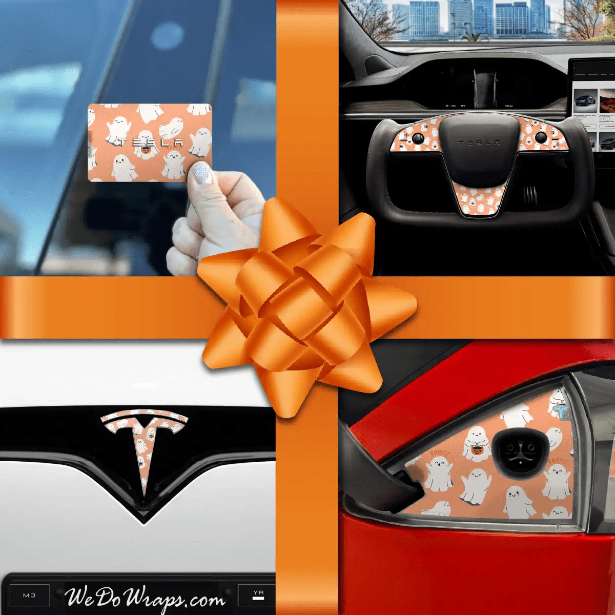 Holiday Bundle Trick - or - Treat Ghost Tesla Wrap Kit | Model S - Tesla Emblems