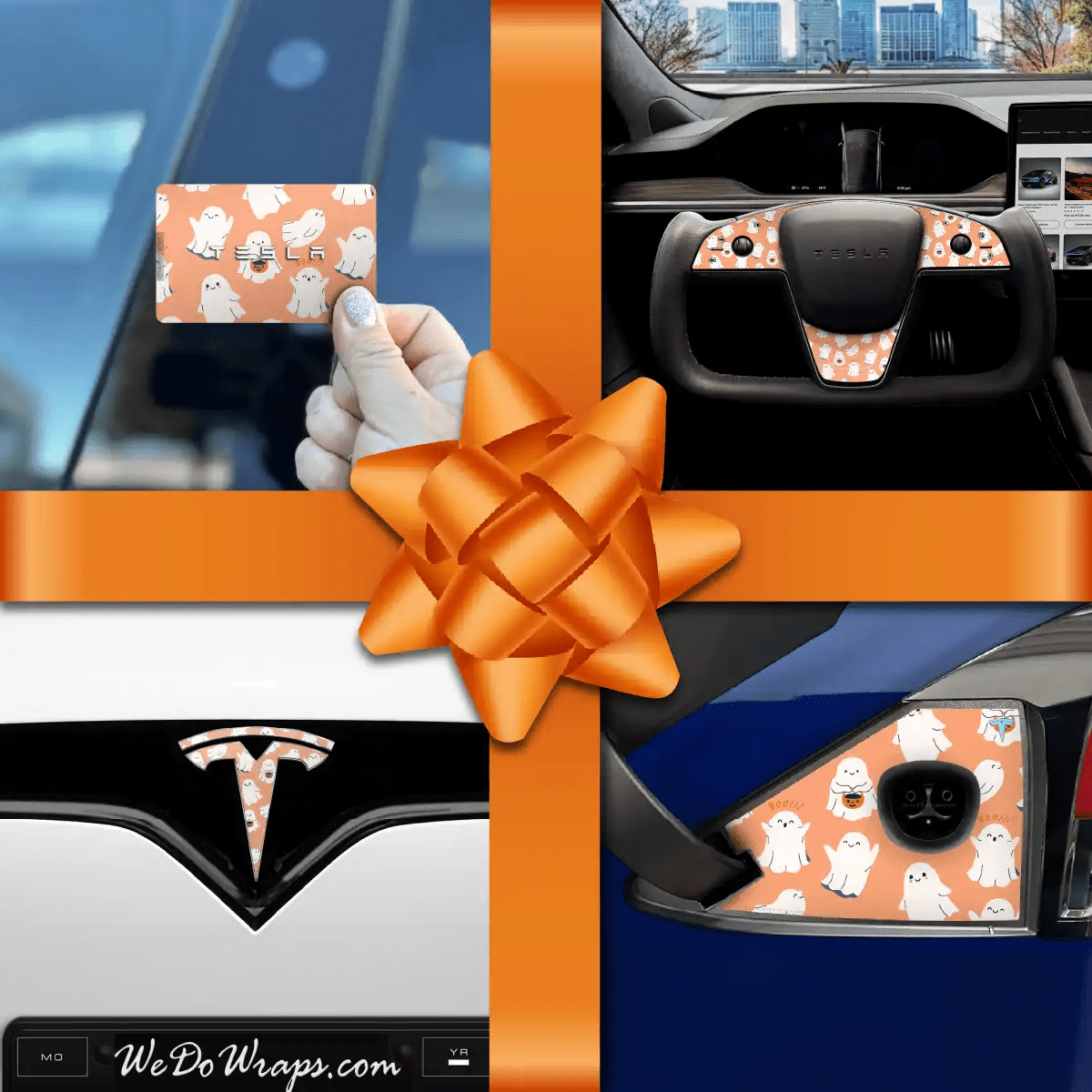 Holiday Bundle Trick - or - Treat Ghost Tesla Wrap Kit | Model X - Tesla Emblems