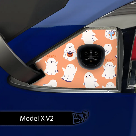 Trick - or - Treat Ghost Tesla Charge Port Wrap | Model X - Tesla Emblems