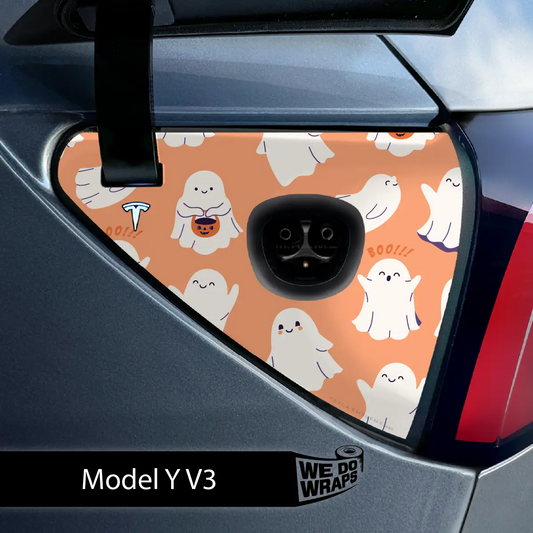 Trick - or - Treat Ghost Tesla Charge Port Wrap | Model Y - Tesla Emblems