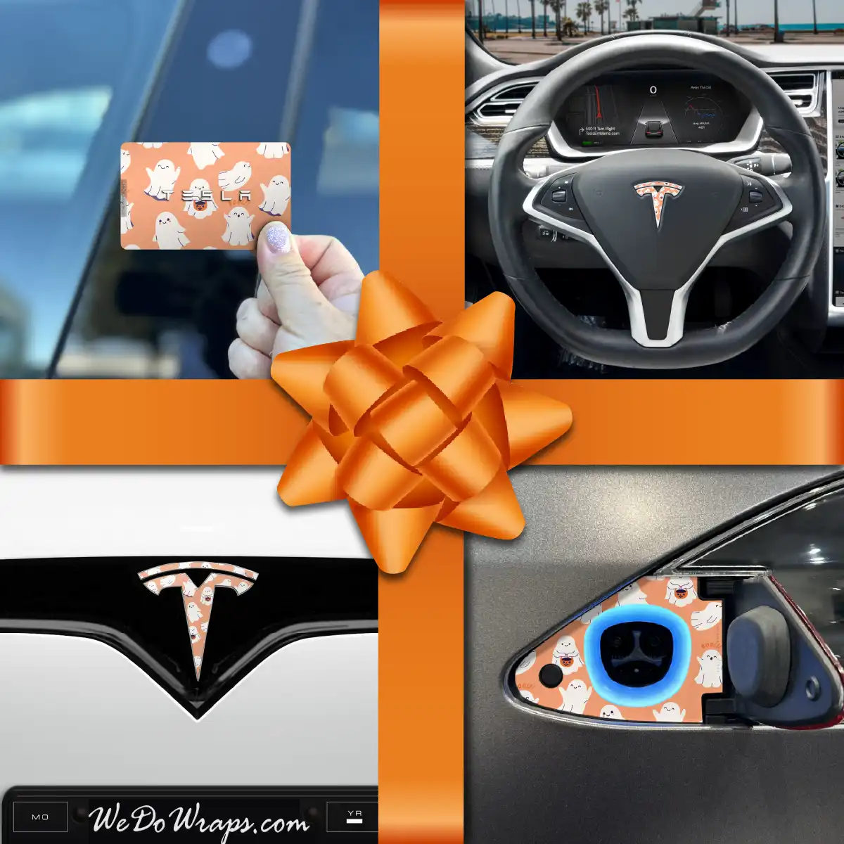 Holiday Bundle Trick - or - Treat Ghost Tesla Wrap Kit | Model X - Tesla Emblems