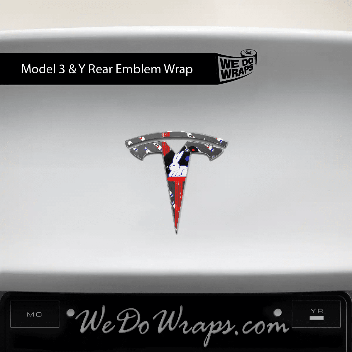 White Rabbit Tesla Emblem Decals (Front + Back) | Model 3 - Tesla Emblems