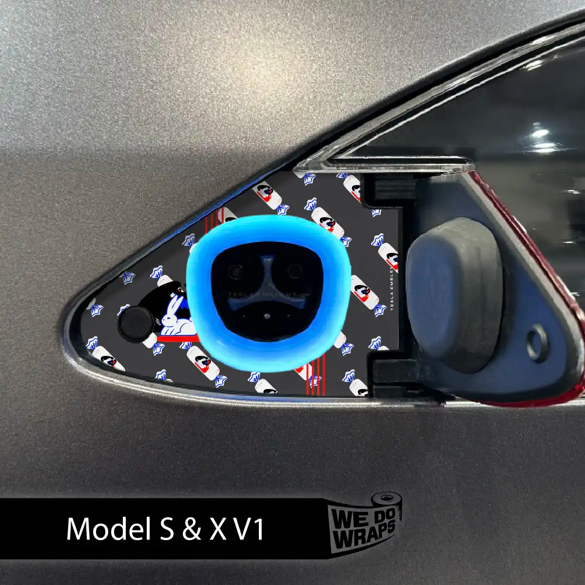 White Rabbit Tesla Charge Port Wrap | Model S - Tesla Emblems