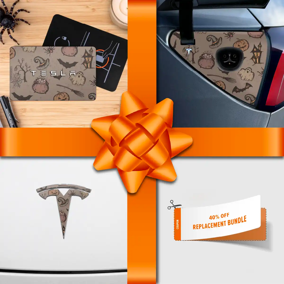 Holiday Bundle Vintage Witch's Brew Tesla Wrap Kit | Model 3 - Tesla Emblems
