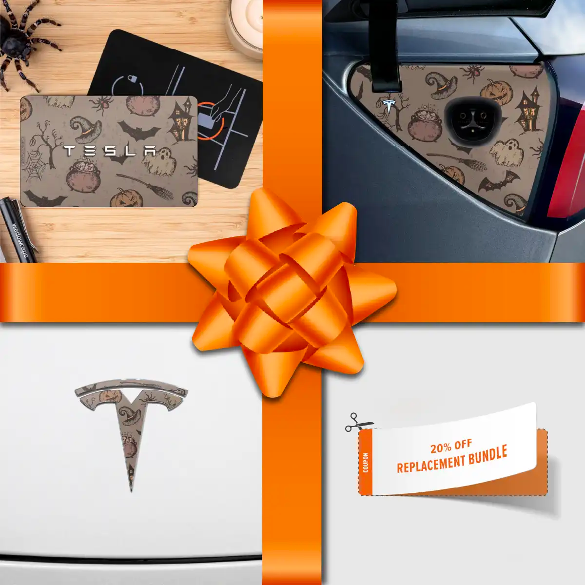 Holiday Bundle Vintage Witch's Brew Tesla Wrap Kit | Model 3 - Tesla Emblems
