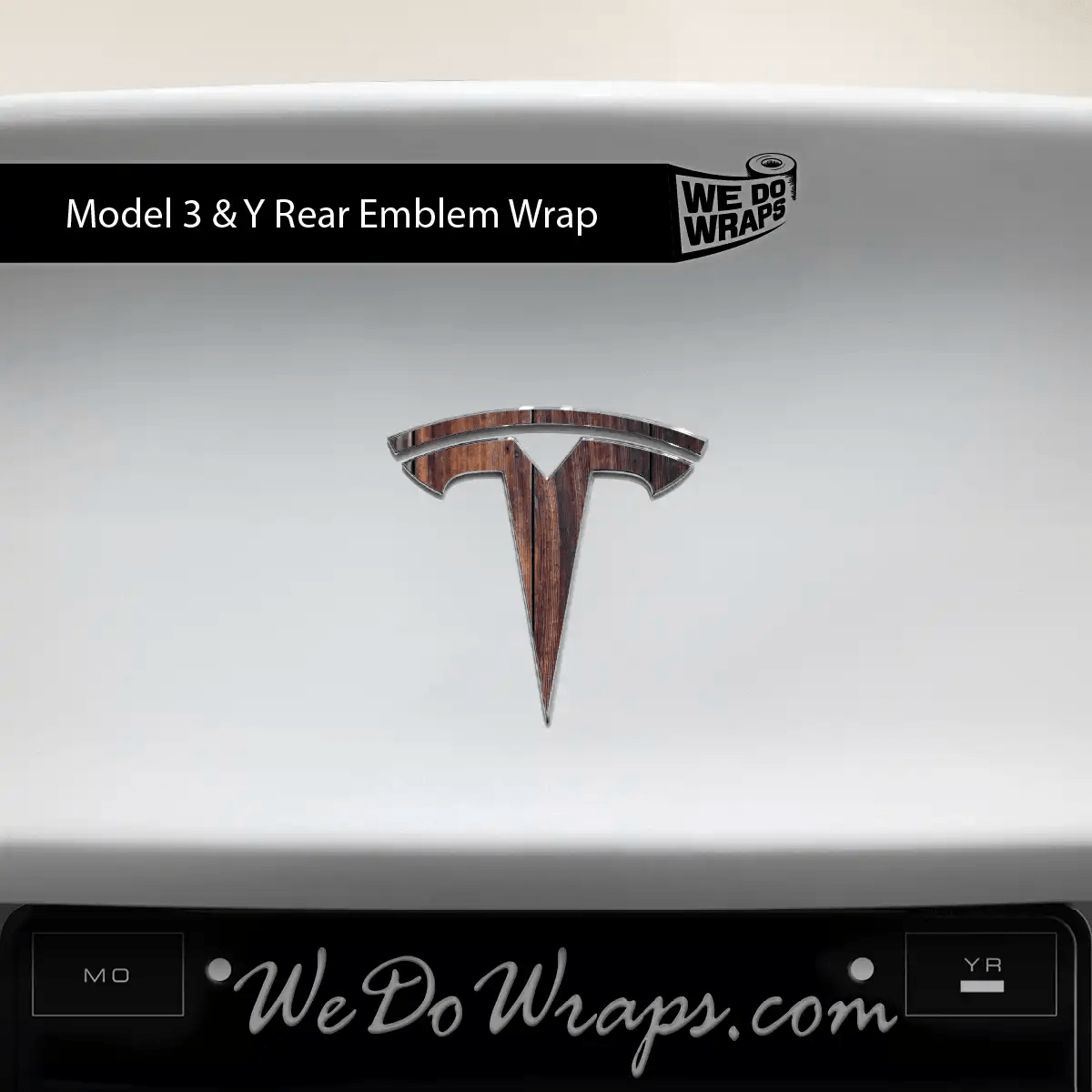Wood Grain Tesla Emblem Decals (Front + Back) | Model Y - Tesla Emblems
