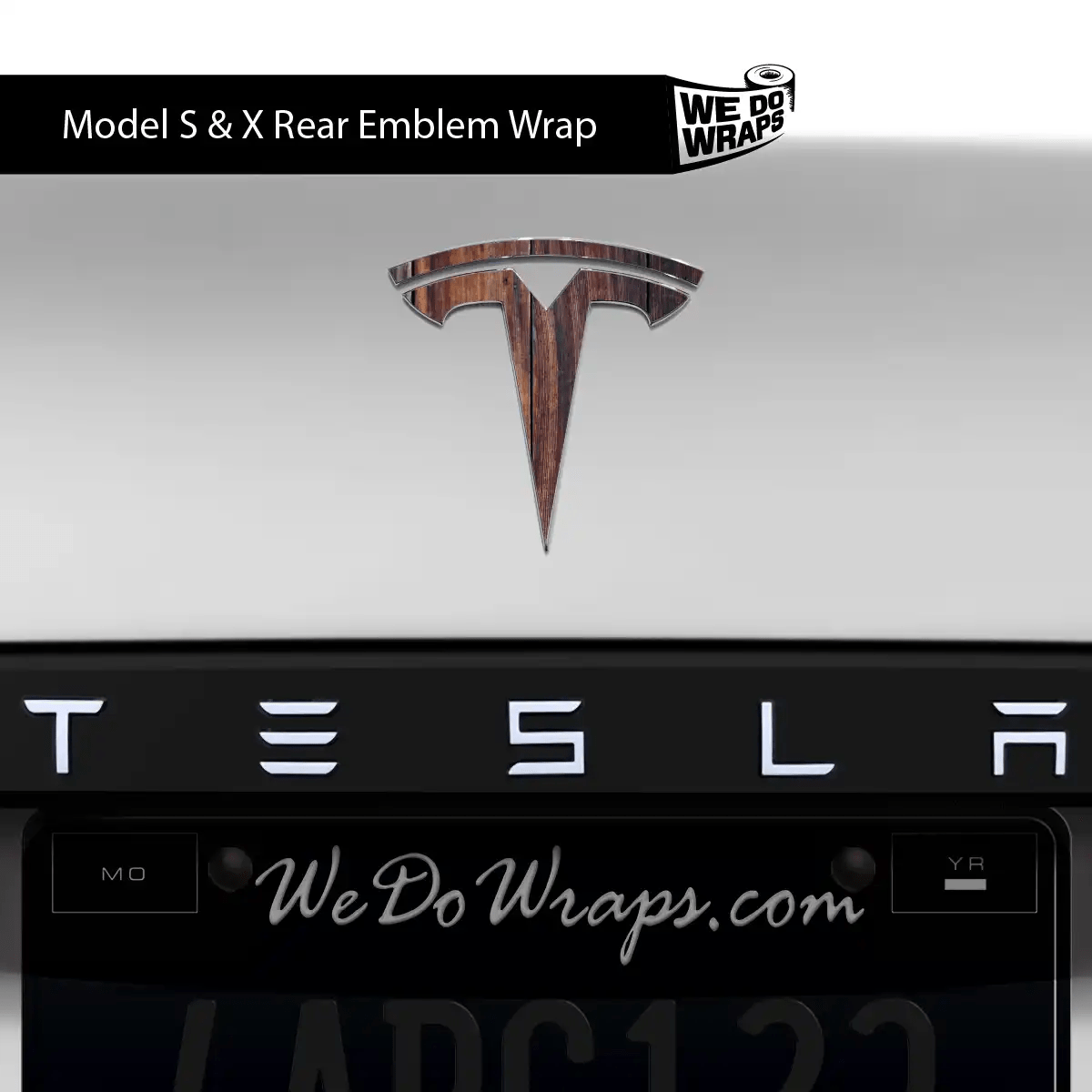 Wood Grain Tesla Emblem Decals (Front + Back) | Model S - Tesla Emblems