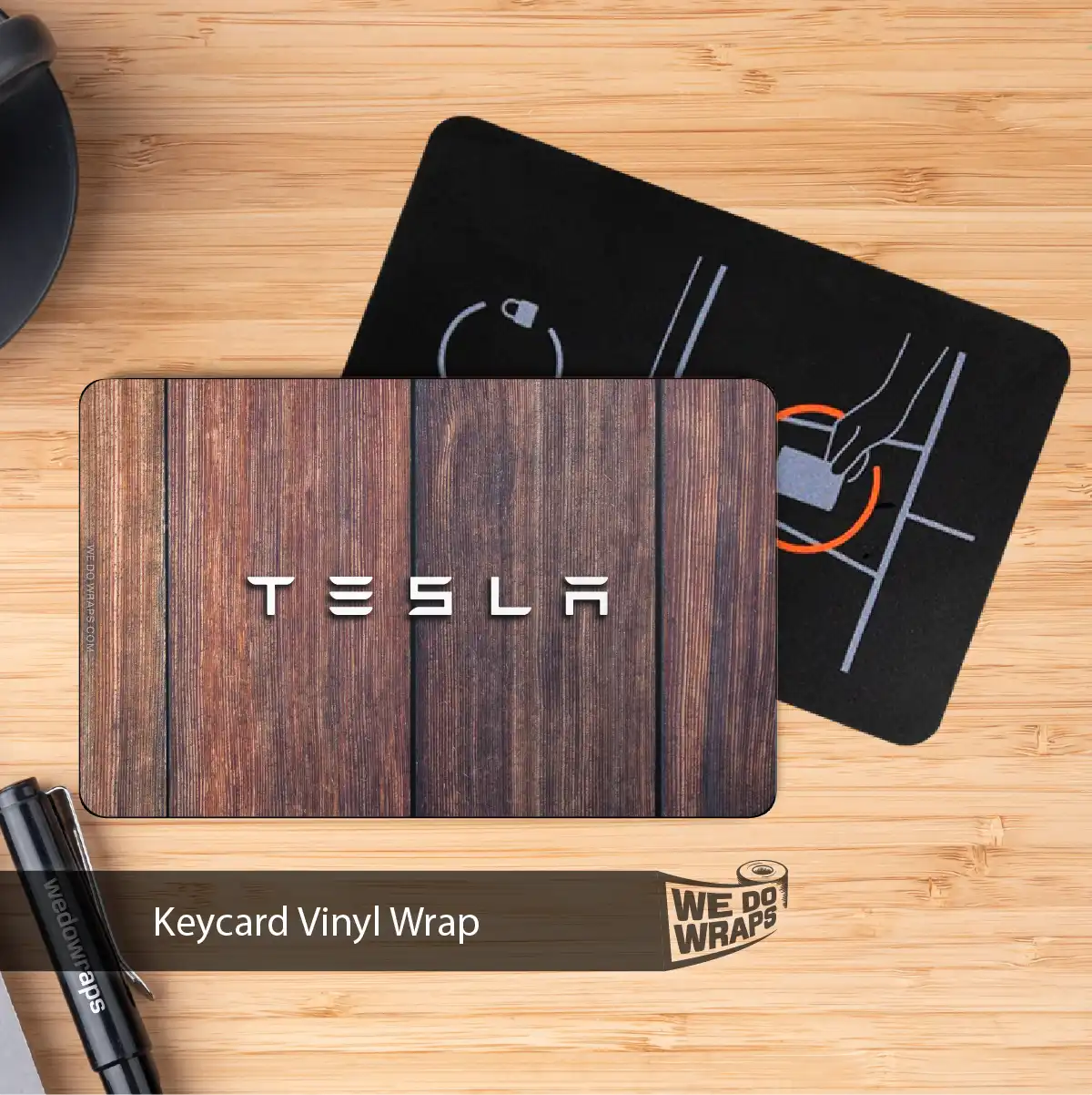 Wood Paneling Tesla Keycard Decal - Tesla Emblems