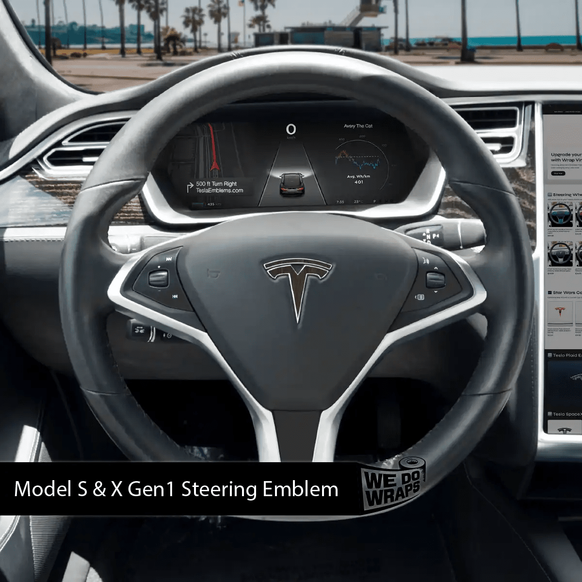 Dark Cherry Woodgrain Tesla Steering Wheel Wrap | Model S - Tesla Emblems