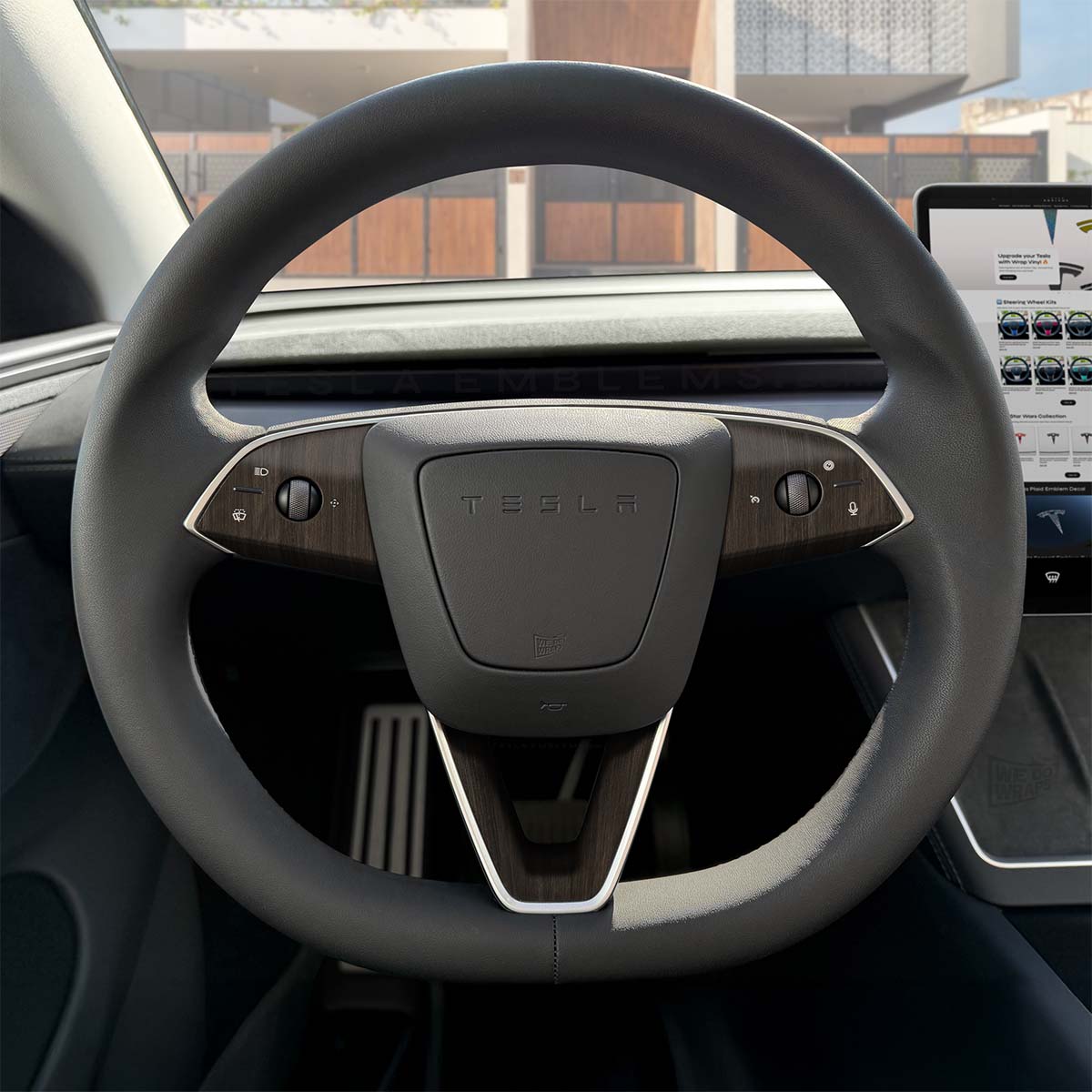 Dark Cherry Woodgrain Tesla Steering Wheel Trim Decal Kit (3pcs) | MY 2026+ Refresh - Tesla Emblems