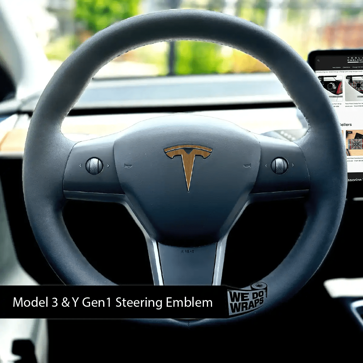 Golden Oak Woodgrain Tesla Steering Wheel Wrap | MY 2019-'25 - Tesla Emblems