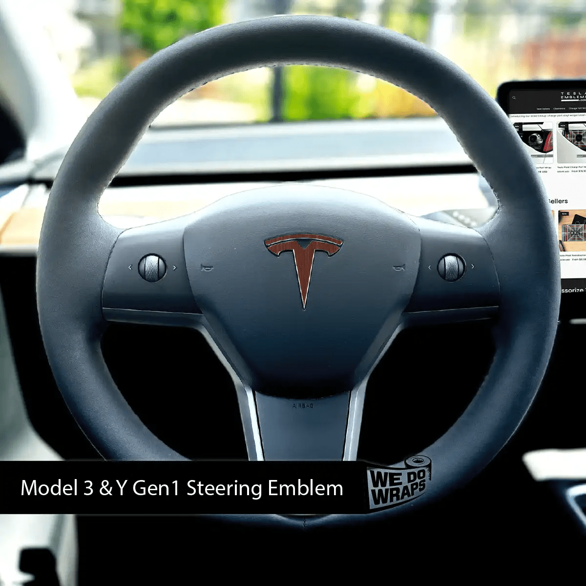 Redwood Woodgrain Tesla Steering Wheel Wrap | MY 2019-'25 - Tesla Emblems