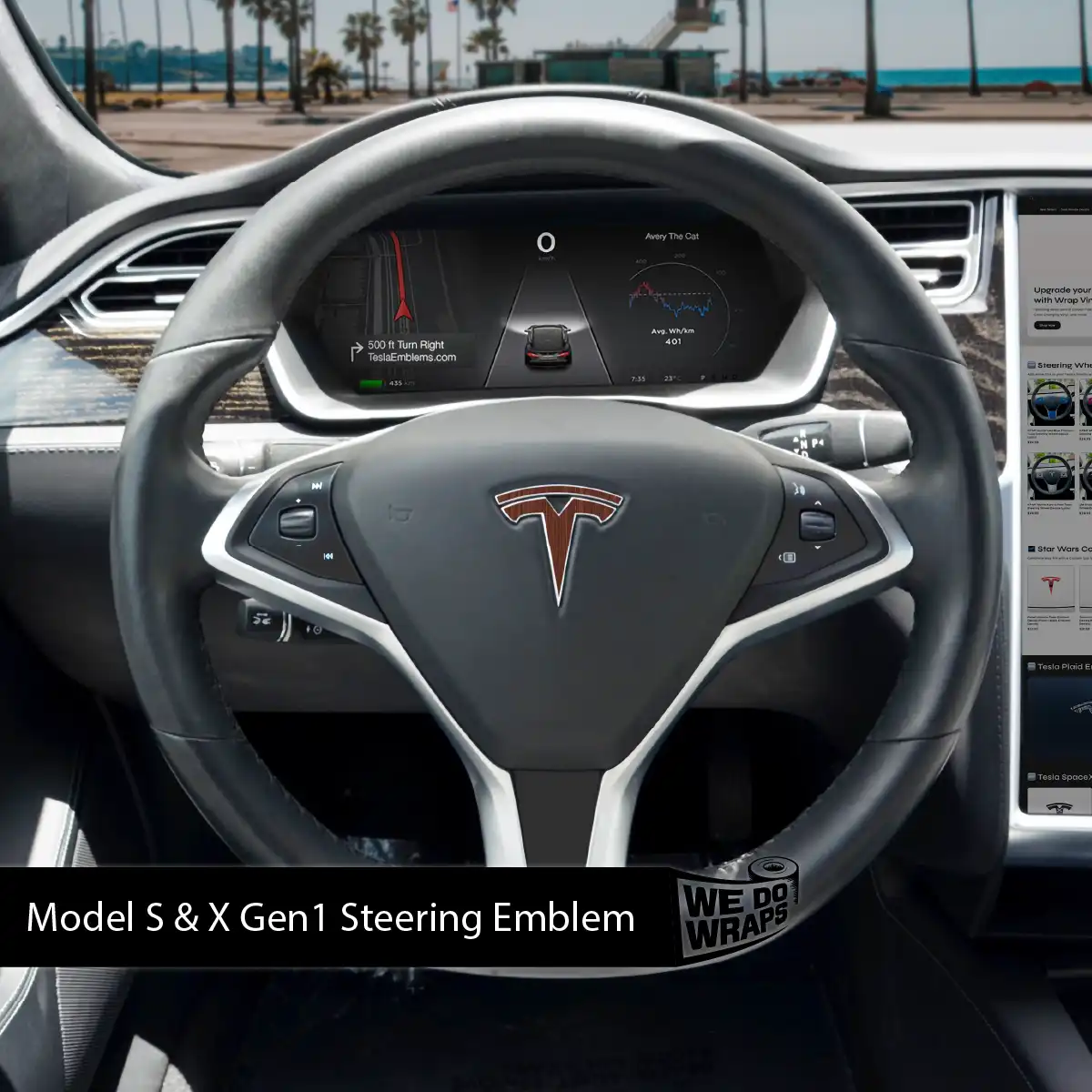 Redwood Woodgrain Tesla Steering Wheel Wrap | Model X