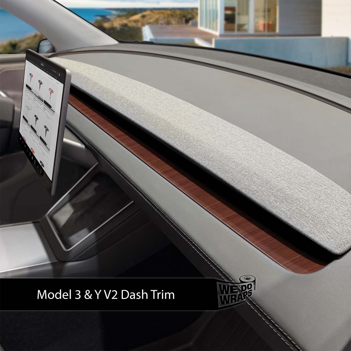 Redwood Woodgrain Tesla Dash Trim Wrap | Model 3 ’24 - 26 Refresh - Tesla Emblems