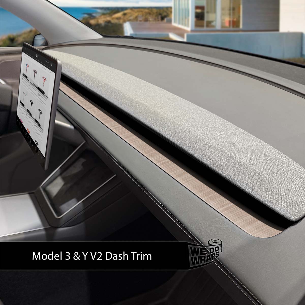 White Birch Woodgrain Tesla Dash Trim Wrap | Model 3 ’24 - 26 Refresh - Tesla Emblems