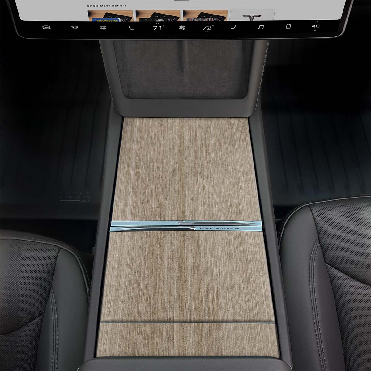 White Birch Woodgrain Tesla Center Console Wrap Kit | 2024+ Model 3 "Highland" - Tesla Emblems