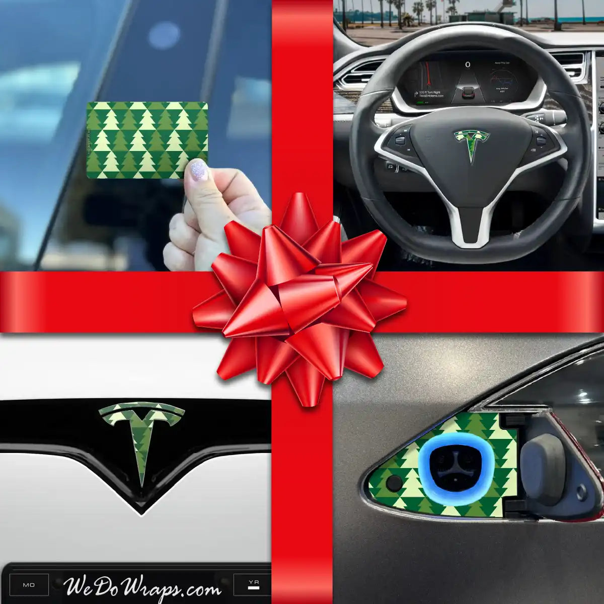 Holiday Bundle Green Xmas Trees Tesla Wrap Kit | Model X - Tesla Emblems