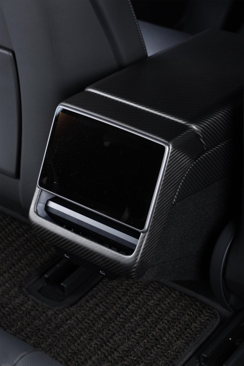 2024+ Tesla Model 3 "Highland" - Matte Carbon Fiber Rear Display Frame - Tesla Emblems