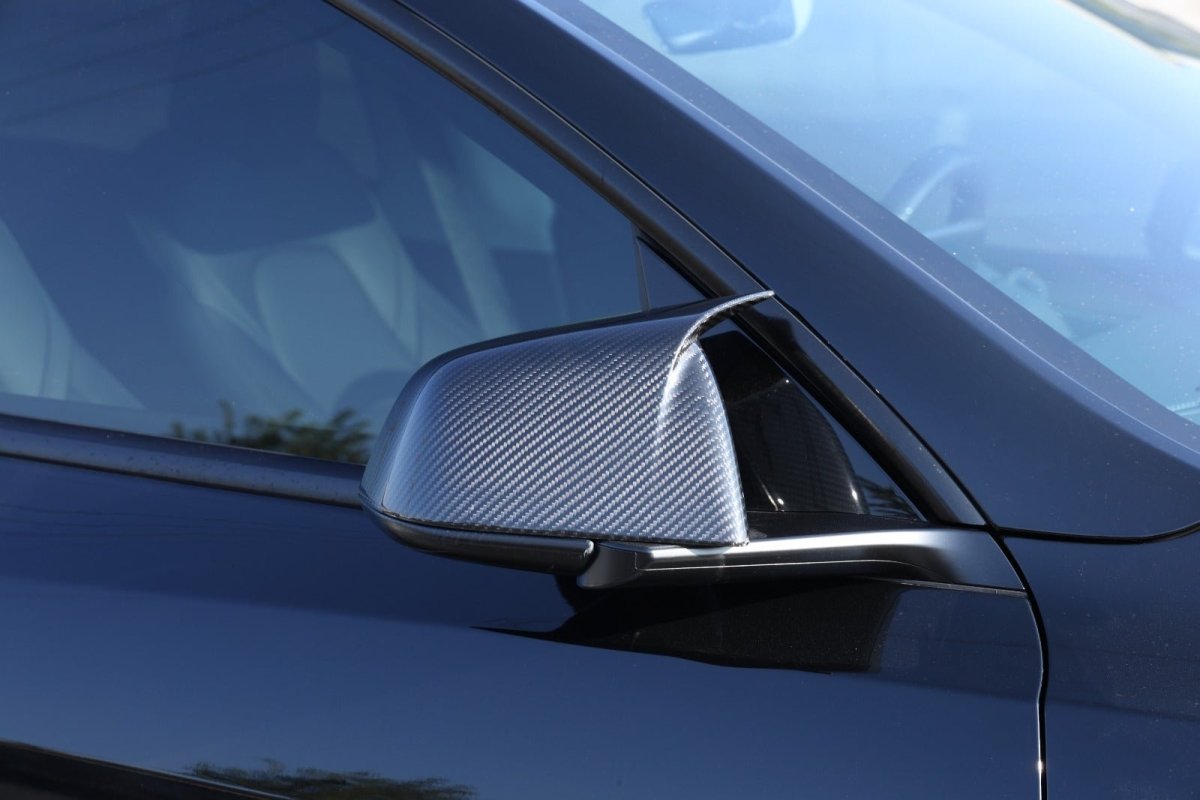 2021 - 2025 Model Y 1st Gen - Viper Carbon Fiber Mirror Covers - Tesla Emblems