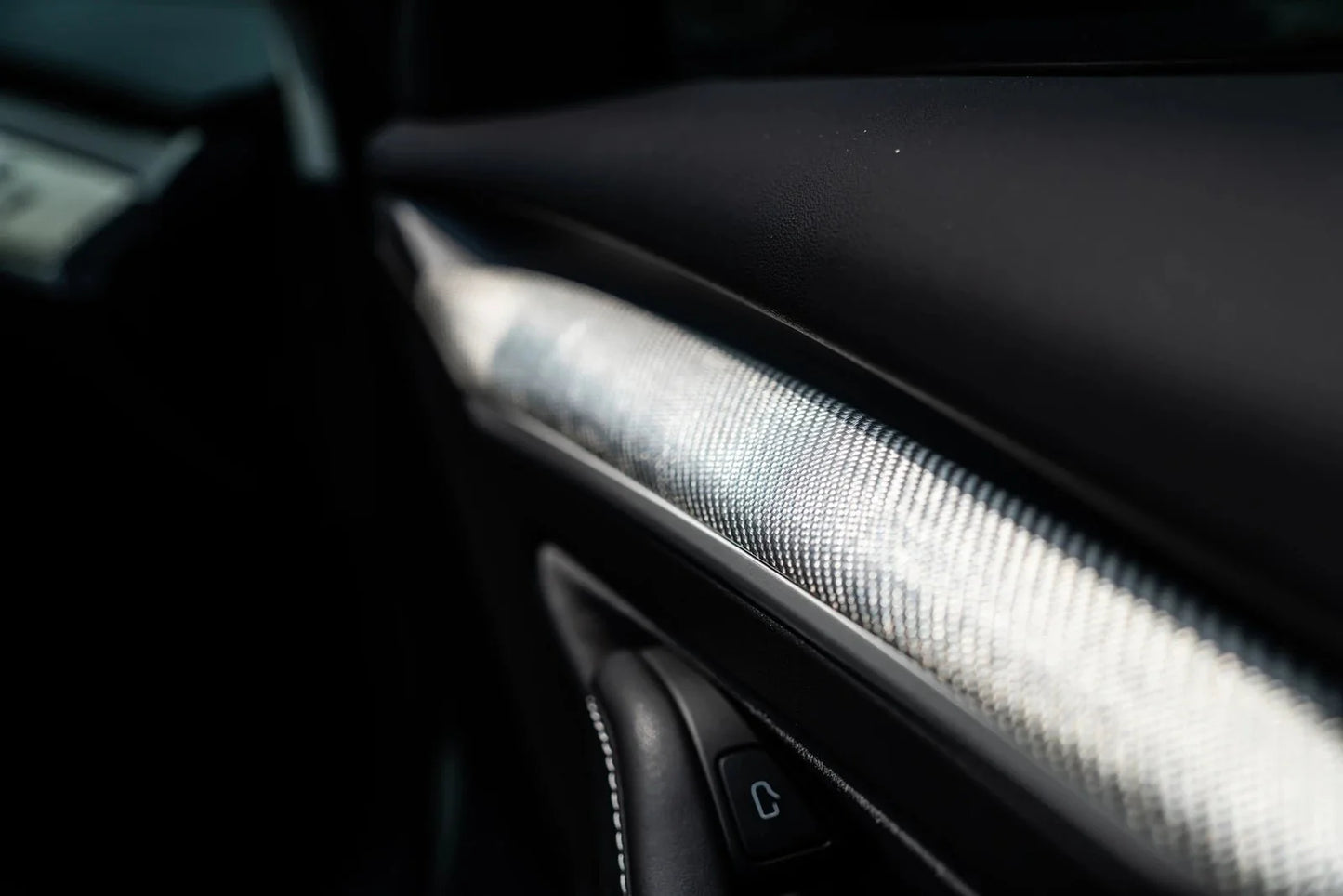 2017 - 2023 Tesla Model 3/Y - Spectre Fiber Door Trim Replacement - Tesla Emblems