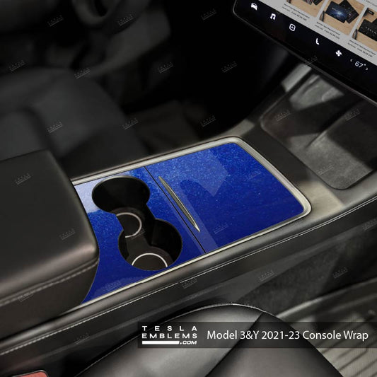 3M Deep Blue Metallic Center Console Wrap Kit - Tesla Emblems