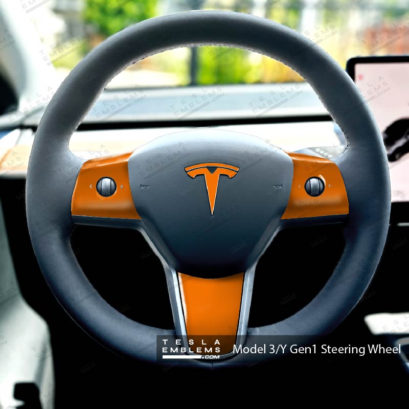 3M Gloss Deep Orange Tesla Steering Wheel Trim Decal Kit (4pcs) - Tesla Emblems