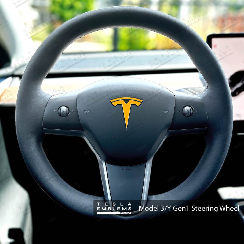 3M Gloss Sunflower Yellow Tesla Steering Wheel Emblem Decal - Tesla Emblems