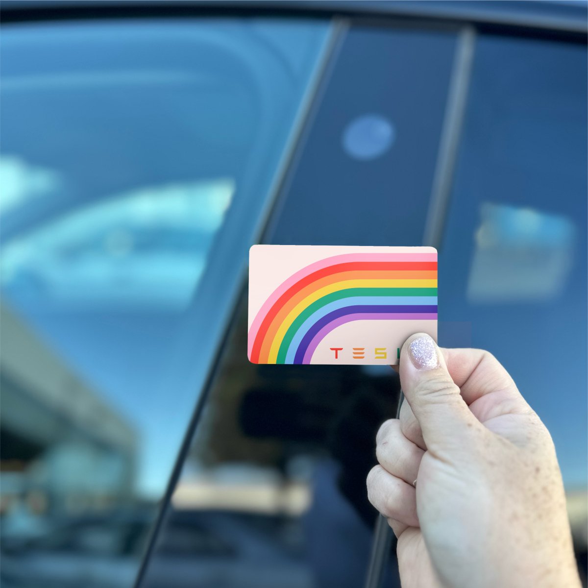 70s Rainbow Tesla Keycard Decal - Tesla Emblems