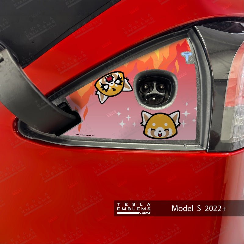 Aggretsuko Tesla Charge Port Wrap - Tesla Emblems