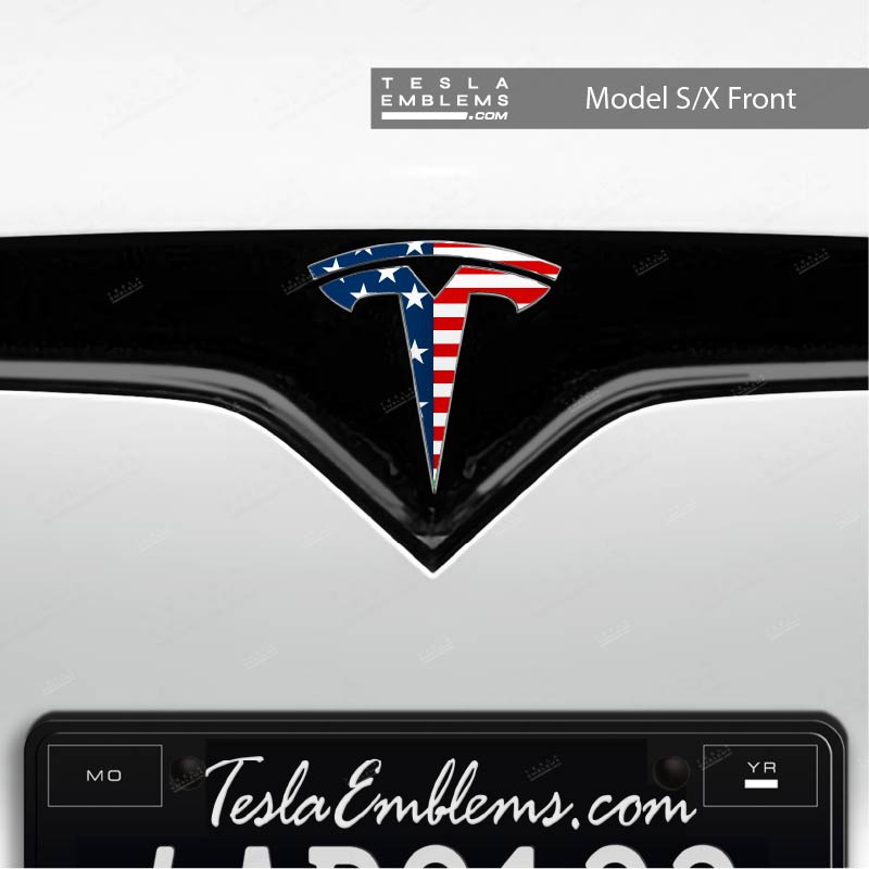 American Flag Tesla Emblem Decals (Front + Back) - Tesla Emblems