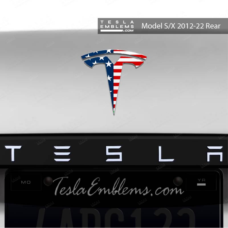 American Flag Tesla Emblem Decals (Front + Back) - Tesla Emblems