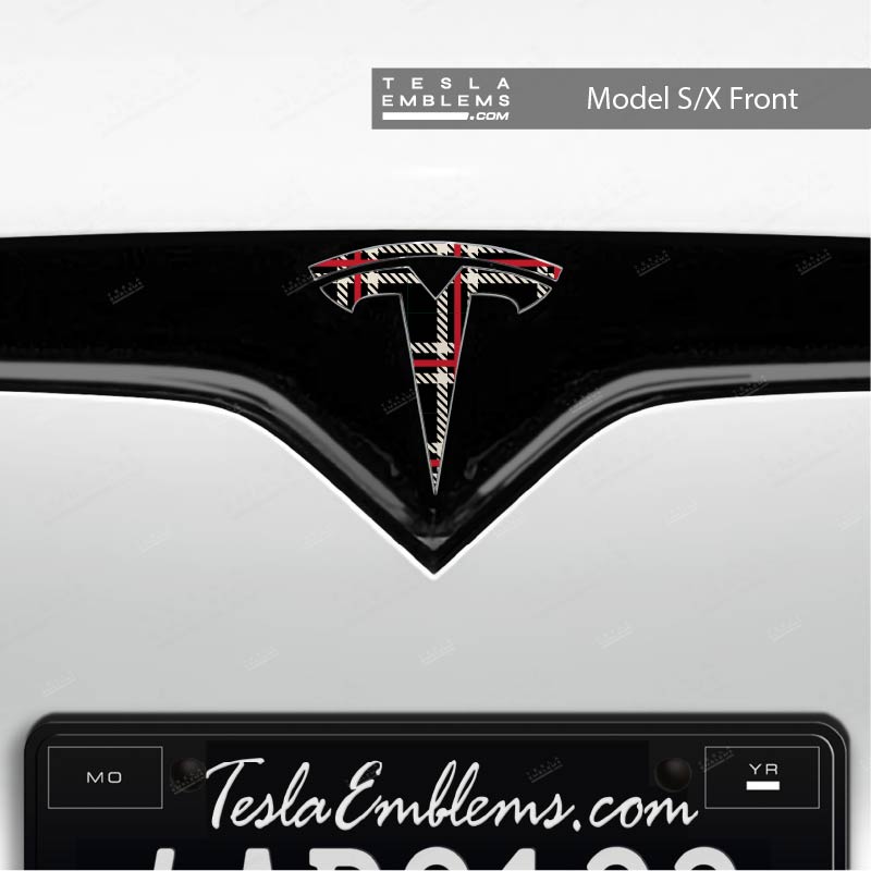 Black Plaid Tesla Emblem Decals (Front + Back Emblem Decals) - Tesla Emblems