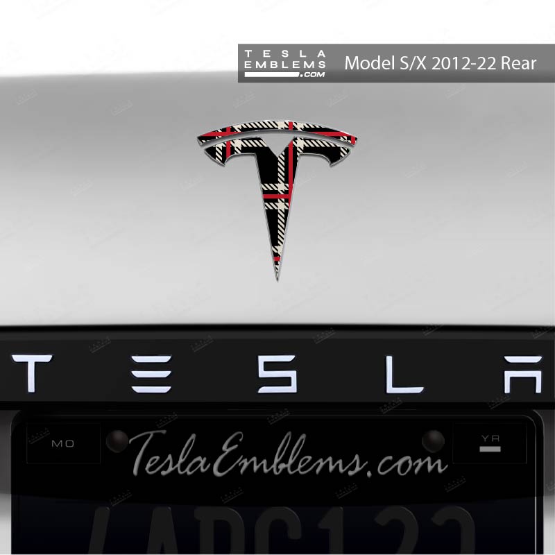 Black Plaid Tesla Emblem Decals (Front + Back Emblem Decals) - Tesla Emblems