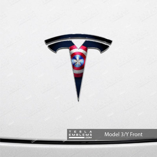 Captain America Tesla Emblem Decals (Front + Back) - Tesla Emblems