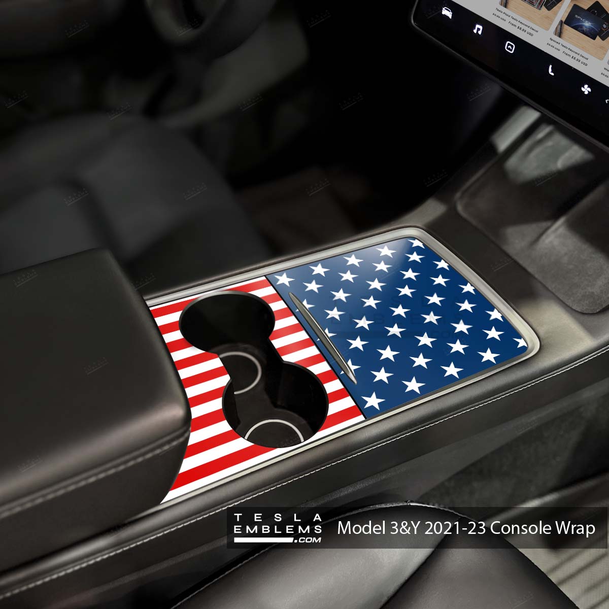 American Flag Tesla Center Console Wrap Kit - Tesla Emblems